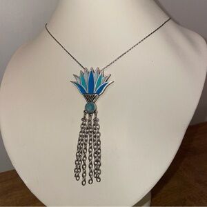 ALEX AND ANI Necklace Chain Station Adjustable Length Silver & Blue Pendant